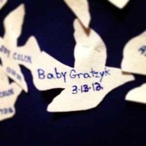 From a memorial we attended for our miscarriage. Our last name is hard to spell, clearly.